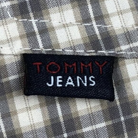 Tommy Hilfiger Button Up Shirt Mens 2XL XXL Brown White Plaid Tommy Jeans - Picture 2 of 10